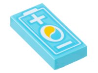 LEGO part Tile 1 x 2 with Electric Car Battery with OctanE Logo and White Plus and Minus Sign Pattern 3069pb1065
