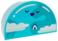 LEGO onderdeel Duplo, Brick 2 x 4 x 2 Slope Curved Double with Earth with House, Black Closed Eyes and Nose, Dark Turquoise Land and White Clouds Pattern 31213pb046
