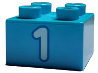 LEGO onderdeel Duplo, Brick 2 x 2 with Number 1 Light Aqua Pattern 3437pb100