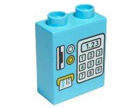 LEGO part Duplo, Brick 1 x 2 x 2 with Keypad, Card Reader, and '1.23' Display Pattern 4066pb771