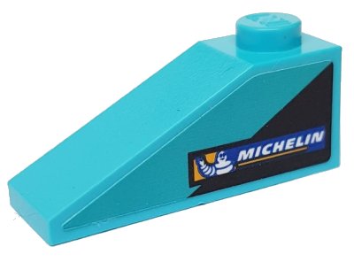 LEGO onderdeel Slope 33 3 x 1 with Black Triangle and Michelin Logo on Medium Azure Background Pattern Model Left Side (Sticker) - Set 76898 (4286pb038L)