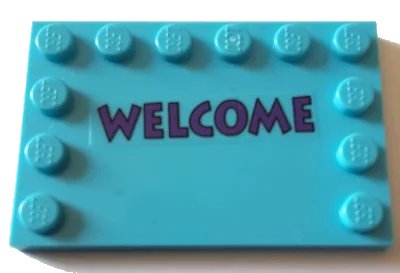 LEGO onderdeel Tile, Modified 4 x 6 with Studs on Edges with Dark Purple 'WELCOME' Pattern (Sticker) - Set 71016 (6180pb112)