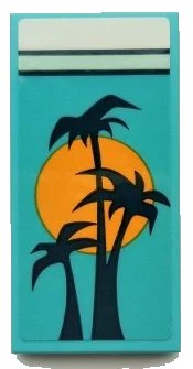 LEGO part Tile 2 x 4 with Blanket with Black Palm Trees and Bright Light Orange Sun, White Bedsheet Pattern (Sticker) - Set 41395 87079pb1012