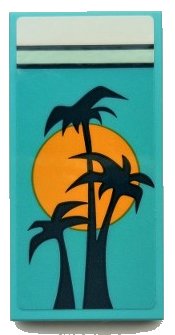 LEGO onderdeel Tile 2 x 4 with Blanket with Black Palm Trees and Bright Light Orange Sun, White Bedsheet Pattern (Sticker) - Set 41395 (87079pb1012)