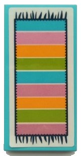 LEGO part Tile 2 x 4 with Medium Azure, Medium Lavender, Bright Light Orange, and Lime Striped Floor Mat with Black Fringe on White Background Pattern (Sticker) - Set 41395 87079pb1013