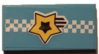 LEGO part Tile 2 x 4 with Yellow and Black Shooting Star and White Checkered Stripe Pattern (Sticker) - Set 41352 87079pb1032