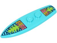 LEGO part Minifigure, Utensil Surfboard Standard with Coral and Bright Light Orange Flowers and Lime Palm Leaves on Dark Blue Stripes Pattern (BAM) 90397pb022