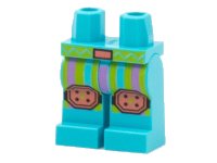 LEGO part Hips and Legs with Lime and Medium Lavender Vertical Stripes, Coral Belt Buckle and Knee Pads Pattern 970c00pb1177