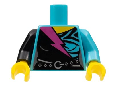 LEGO onderdeel Torso Black Wrap Dress with Belt and Dark Pink Lightning Bolt Pattern / Medium Azure Arm Left / Black Arm Right / Yellow Hands (973pb1112c01)