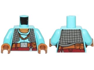 LEGO onderdeel Torso SW Maz Kanata with Medium Azure Undershirt and Dark Gray Quilted Vest Pattern / Medium Azure Arms / Medium Nougat Hands (973pb2190c01)