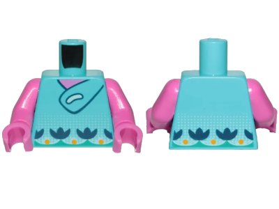 LEGO onderdeel Torso Trolls Tunic, Dark Blue Flowers and Bright Light Orange Dots Pattern / Dark Pink Arms / Dark Pink Hands (973pb3798c01)
