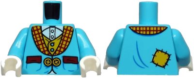 LEGO onderdeel Torso Suit Jacket with 2 Yellow Buttons and Dark Red Pockets over Yellow Vest and White Shirt Pattern / Medium Azure Arms / White Hands (973pb3848c01)