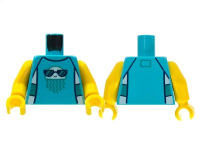 LEGO onderdeel Torso White Jellyfish with Dark Turquoise Tentacles, Black Sunglasses Pattern / Yellow Arms / Yellow Hands (973pb4282c01)