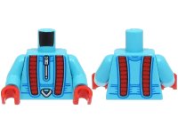 LEGO part Torso Jumpsuit with Red Panels, Silver Zipper and Carabiner, Dark Azure Lines Pattern / Medium Azure Arms / Red Hands 973pb4861c01