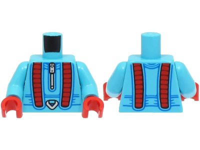 LEGO onderdeel Torso Jumpsuit with Red Panels, Silver Zipper and Carabiner, Dark Azure Lines Pattern / Medium Azure Arms / Red Hands (973pb4861c01)