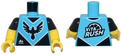 LEGO onderdeel Torso Jersey with Black Bird Emblem and White 'ViTA RUSH' and Mountains Logo Pattern / Yellow Arms with Molded Black Short Sleeves Pattern / Yellow Hands (973pb5490c01)