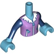 LEGO onderdeel Torso Mini Doll Girl Medium Lavender Top with Zippers and Fur Pattern, Dark Blue Sleeves and Medium Azure Gloves (FTGpb150c01)