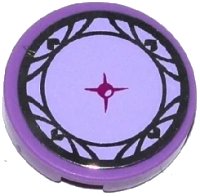 LEGO part Tile, Round 2 x 2 with Bottom Stud Holder with Lavender Cushion with Magenta Button and Silver Hearts and Trim Pattern (Sticker) - Set 41062 14769pb044