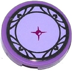 LEGO onderdeel Tile, Round 2 x 2 with Bottom Stud Holder with Lavender Cushion with Magenta Button and Silver Hearts and Trim Pattern (Sticker) - Set 41062 (14769pb044)
