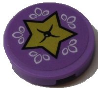 LEGO part Tile, Round 2 x 2 with Bottom Stud Holder with Gold Star Cushion and White Ovals Pattern (Sticker) - Set 41174 14769pb306