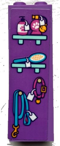 LEGO part Brick 1 x 2 x 5 with Light Aqua Shelves with Leash, Dog Collar, Brush, Shampoo and Price Tags Pattern (Sticker) - Set 41691 2454pb234