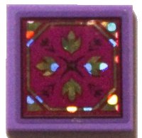 LEGO part Tile 2 x 2 with Cushion, Button and Holographic Arendelle Crest Flowers on Magenta Background Pattern (Sticker) - Set 41167 3068pb2047