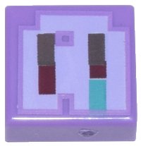 LEGO part Tile 1 x 1 with Pixelated Dark Brown, Dark Red, and Dark Turquoise Rectangles on Lavender Background Pattern (Minecraft Devourer Nose) 3070pb352
