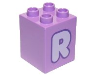 LEGO onderdeel Duplo, Brick 2 x 2 x 2 with Lavender Capital Letter R with Dark Purple Outline Pattern 31110pb160