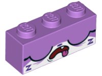 LEGO part Stein 1 x 3 mit Katzengesicht, breiten geschlossenen Augen, offenem Mund mit heraushängender Zunge und 2 violetten 'Z's Muster (Sleepy Unikitty) 3622pb081