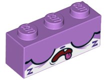 LEGO part Stein 1 x 3 mit Katzengesicht, breiten geschlossenen Augen, offenem Mund mit heraushängender Zunge und 2 violetten 'Z's Muster (Sleepy Unikitty) (3622pb081)