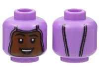 LEGO part Minifigure, Head Balaclava Female over Reddish Brown Face, Black Eyebrows, Dark Brown Lips, Open Mouth Smile with Top Teeth and Red Tongue Pattern - Hollow Stud 3626pb3014