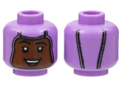LEGO onderdeel Minifigure, Head Balaclava Female over Reddish Brown Face, Black Eyebrows, Dark Brown Lips, Open Mouth Smile with Top Teeth and Red Tongue Pattern - Hollow Stud (3626pb3014)