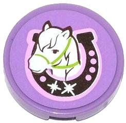 LEGO onderdeel Tile, Round 2 x 2 with Horse Head in Horseshoe Pattern (Sticker) - Set 3185 (4150pb141)