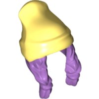 LEGO part Minifigure, Hair Combo, Hair with Hat, 2 Braids over Shoulders with Molded Bright Light Yellow Beanie Pattern 52686pb01