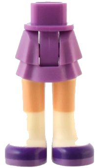 LEGO onderdeel Mini Doll Hips and Skirt Layered, Light Nougat Legs, White Socks and Dark Purple Shoes Pattern - Thick Hinge 92250c00pb14