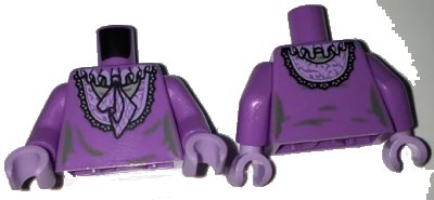 LEGO onderdeel Torso Female Dress with Lavender Ruffled Collar Front and Back Pattern / Medium Lavender Arms / Lavender Hands (973pb2470c01)