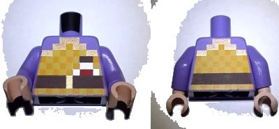 LEGO onderdeel Torso Pixelated Orange and Yellow Armor with Gold Trim, Flask, Dark Brown Belt with Buckle Pattern / Medium Lavender Arms / Light Nougat Hands (973pb5063c01)