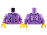 LEGO onderdeel Torso Rabbit Hoodie with Dark Purple Lines and Fur and Lavender Draw Strings with Dark Pink Puffs and Bright Pink Ears Pattern / Medium Lavender Arms with Dark Purple and Lavender Cuff and Cat Head, Paw Pattern / Yellow Hands 973pb5923c01