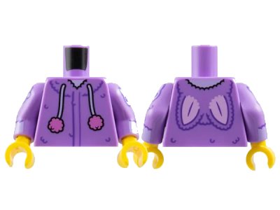 LEGO onderdeel Torso Rabbit Hoodie with Dark Purple Lines and Fur and Lavender Draw Strings with Dark Pink Puffs and Bright Pink Ears Pattern / Medium Lavender Arms with Dark Purple and Lavender Cuff and Cat Head, Paw Pattern / Yellow Hands (973pb5923c01)