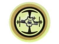 LEGO onderdeel Tile, Round 2 x 2 with Bottom Stud Holder with Target Screen and Skreemer Pattern (Sticker) - Set 70734 14769pb072