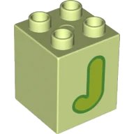 LEGO onderdeel Duplo, Brick 2 x 2 x 2 with Lime Capital Letter J with Green Outline Pattern (31110pb164)