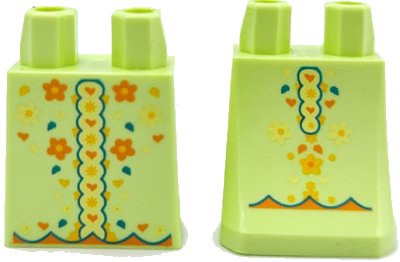 LEGO onderdeel Lower Body, Skirt with Ruffles, Orange, Bright Light Orange, Bright Light Yellow and Dark Turquoise Flowers, Leaves and Hearts Pattern (BAM) (36036pb105)
