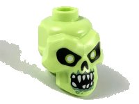 LEGO onderdeel Minifigure, Head, Modified Skull with Black Eyes, Nose, Mouth, White Pupils, Teeth and Sand Green Around Mouth Pattern 43693pb05