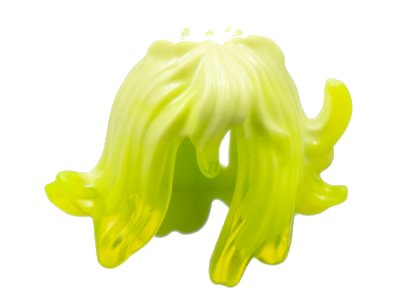 LEGO part Minifigure, Hair Female Mid-Length Wavy with Side Spikes, Elongated Hole in Back and Marbled Trans-Neon Green Pattern (53801pb01)