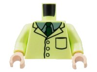 LEGO onderdeel Torso Lab Coat, Sand Green Collar, Dark Green Tie Pattern / Yellowish Green Arms / Light Nougat Hands 973pb4698c01