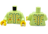 LEGO onderdeel Torso Dress with Neck Ruffles, Orange, Bright Light Orange, Bright Light Yellow and Dark Turquoise Flowers, Leaves and Hearts Pattern (BAM) / Yellowish Green Arms / Yellow Hands 973pb6572c01