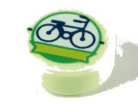 LEGO part Tile, Round 1 x 1 with Dark Blue Bicycle and Lime Ribbon in White Circle with Bright Green Outline Pattern 98138pb181