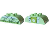 LEGO onderdeel Duplo, Brick 2 x 4 Slope Curved Double with Knit Sweater with Lime Collar, White Top and Dark Green V / Open Jacket over T-Shirt with Flower Pattern 98223pb044