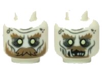 LEGO part Minifigure, Head Dual Sided LotR Ghost with Glowing Eyes, Moustache, and Circles on Temples, Mouth Closed / Mouth Open Pattern 3626pb0950
