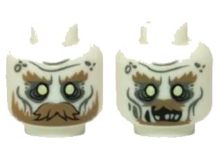 LEGO onderdeel Minifigure, Head Dual Sided LotR Ghost with Glowing Eyes, Moustache, and Circles on Temples, Mouth Closed / Mouth Open Pattern (3626pb0950)